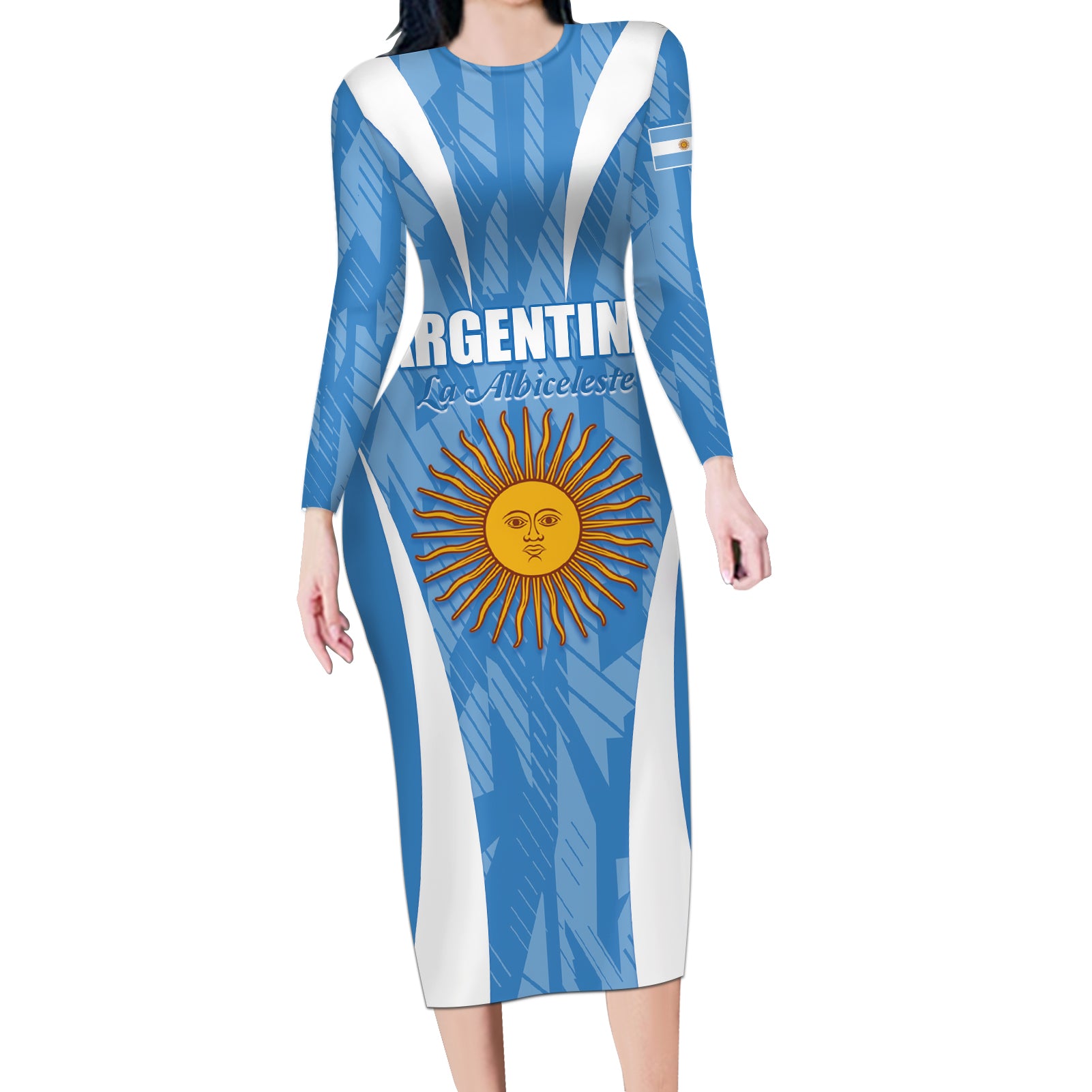 Personalized Argentina 2024 Long Sleeve Bodycon Dress Vamos La Albiceleste Campeon