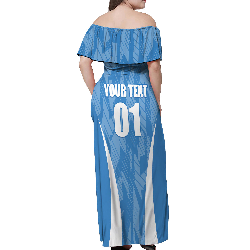 Personalized Argentina 2024 Off Shoulder Maxi Dress Vamos La Albiceleste Campeon - Wonder Print Shop