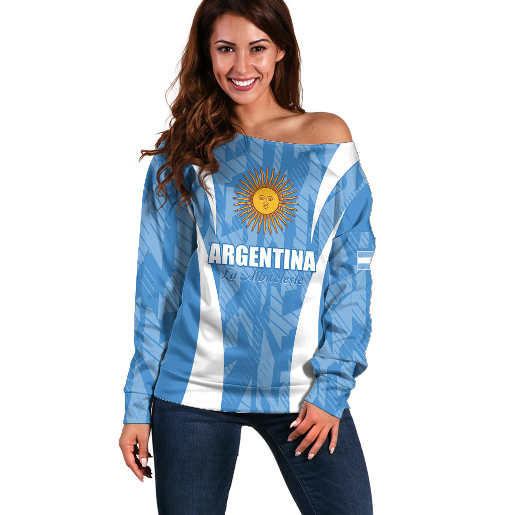 Personalized Argentina 2024 Off Shoulder Sweater Vamos La Albiceleste Campeon