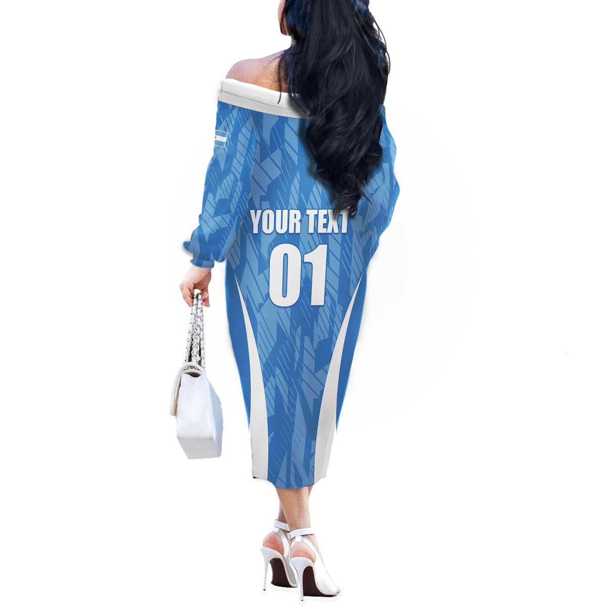 Personalized Argentina 2024 Off The Shoulder Long Sleeve Dress Vamos La Albiceleste Campeon - Wonder Print Shop