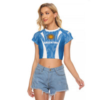 Personalized Argentina 2024 Raglan Cropped T Shirt Vamos La Albiceleste Campeon - Wonder Print Shop