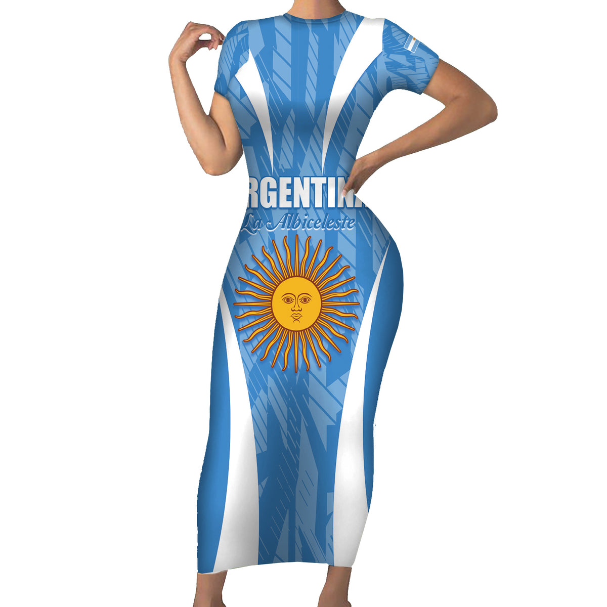 Personalized Argentina 2024 Short Sleeve Bodycon Dress Vamos La Albiceleste Campeon - Wonder Print Shop