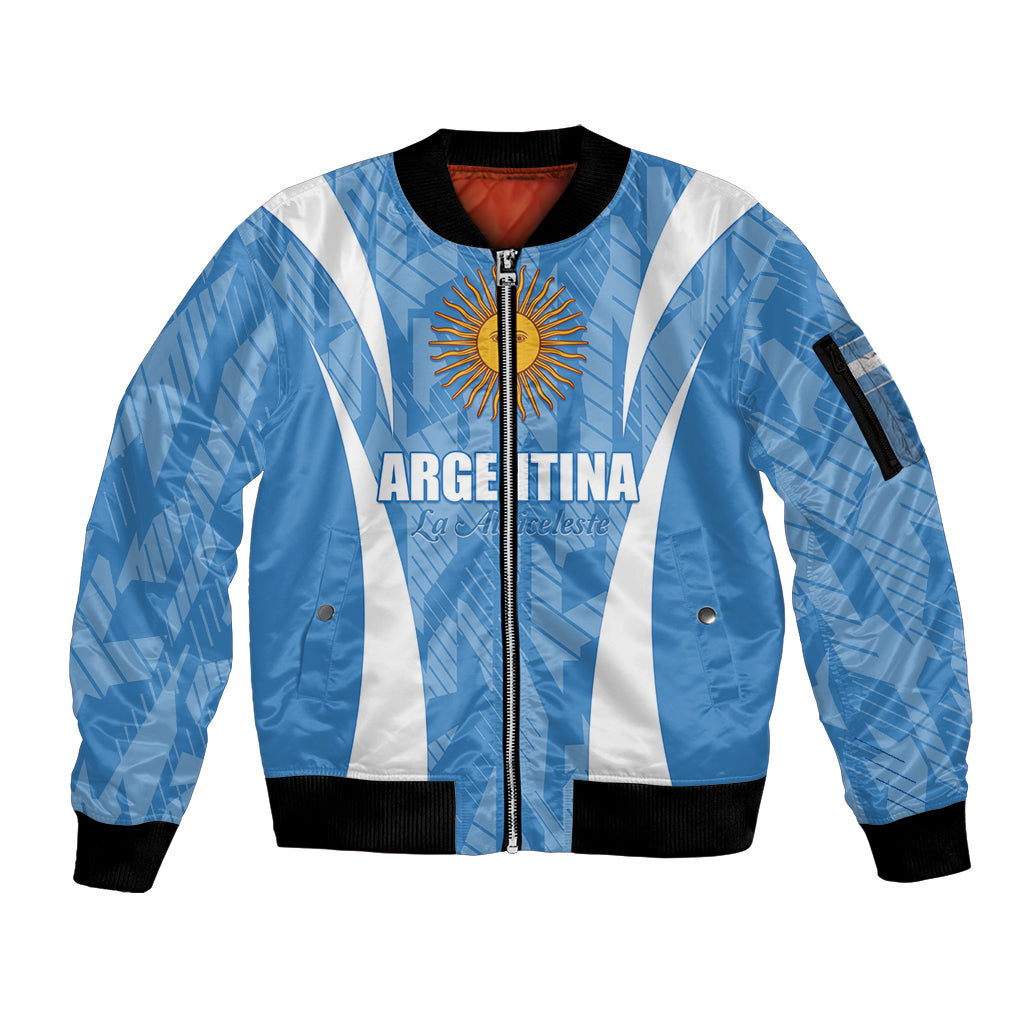 Personalized Argentina 2024 Sleeve Zip Bomber Jacket Vamos La Albiceleste Campeon