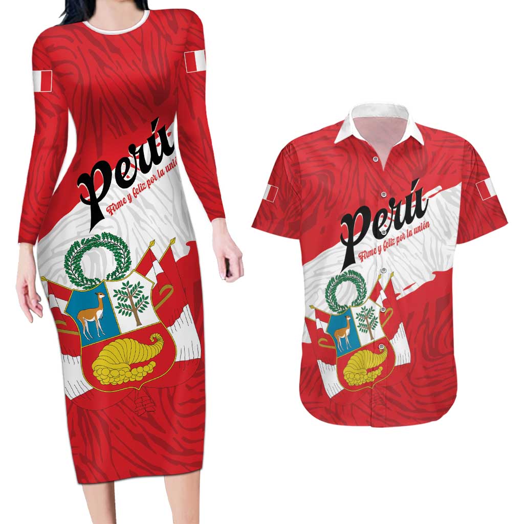 Personalized Peru Couples Matching Long Sleeve Bodycon Dress and Hawaiian Shirt Piruw Ripuwlika Flag Stylized
