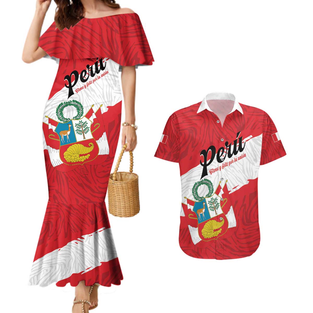 Personalized Peru Couples Matching Mermaid Dress and Hawaiian Shirt Piruw Ripuwlika Flag Stylized