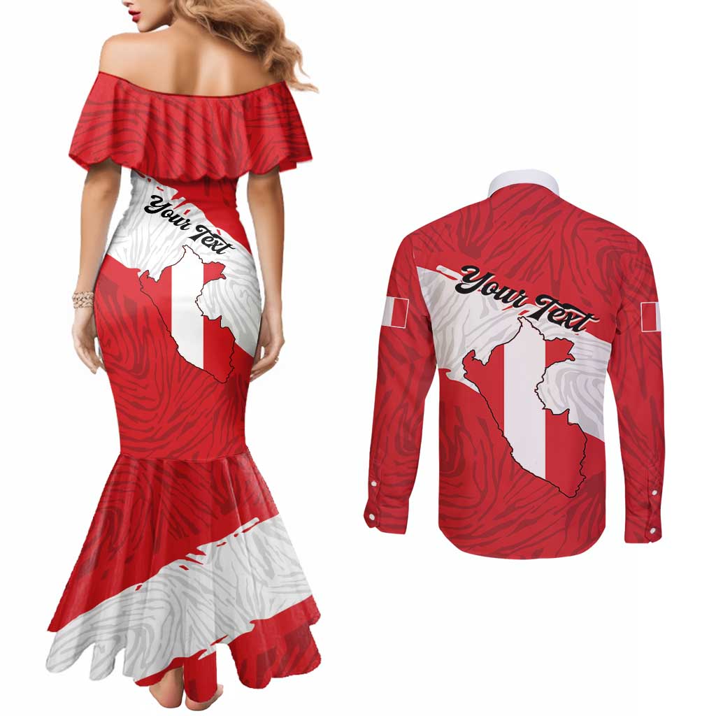 Personalized Peru Couples Matching Mermaid Dress and Long Sleeve Button Shirt Piruw Ripuwlika Flag Stylized