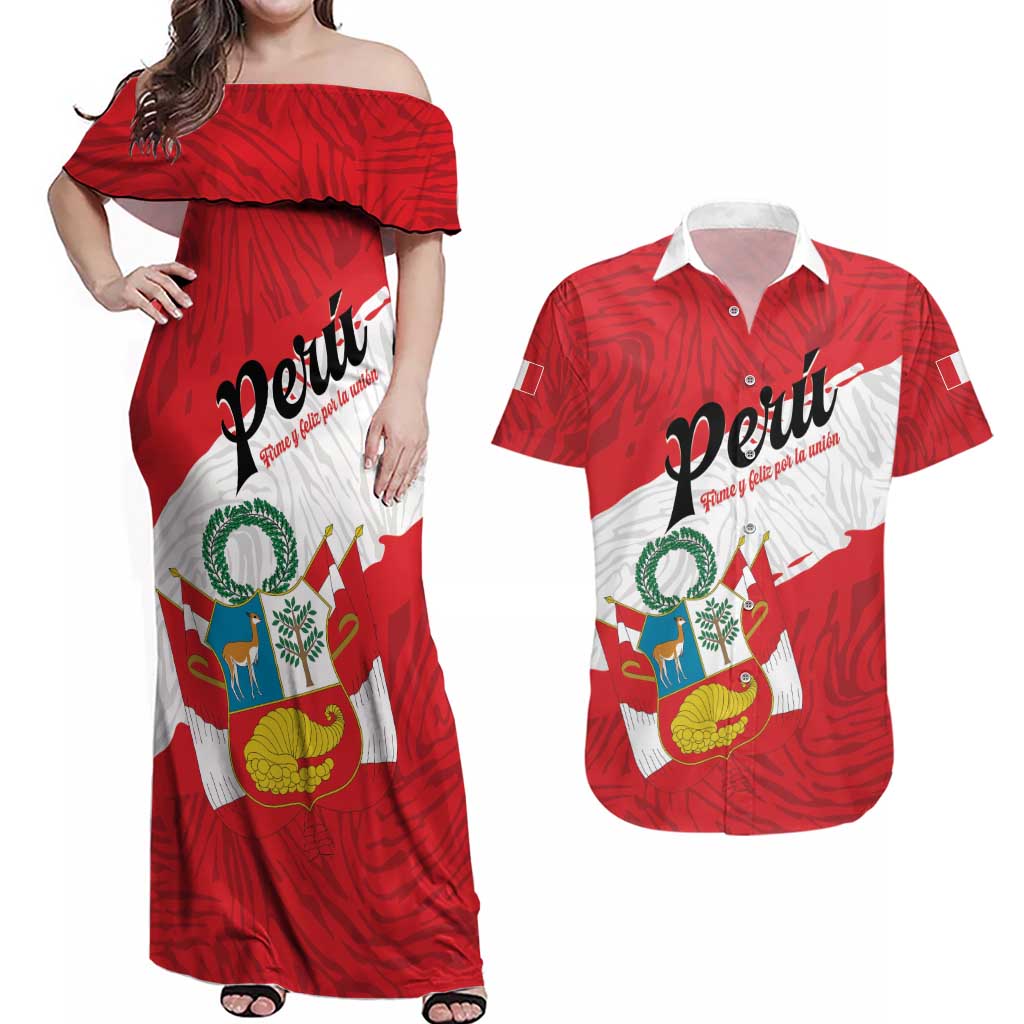 Personalized Peru Couples Matching Off Shoulder Maxi Dress and Hawaiian Shirt Piruw Ripuwlika Flag Stylized