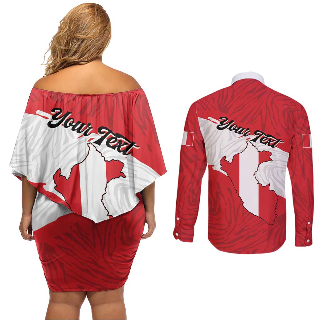 Personalized Peru Couples Matching Off Shoulder Short Dress and Long Sleeve Button Shirt Piruw Ripuwlika Flag Stylized
