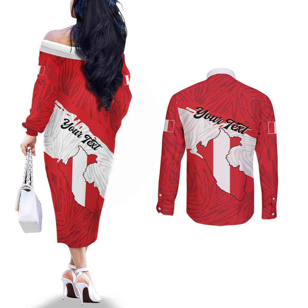 Personalized Peru Couples Matching Off The Shoulder Long Sleeve Dress and Long Sleeve Button Shirt Piruw Ripuwlika Flag Stylized