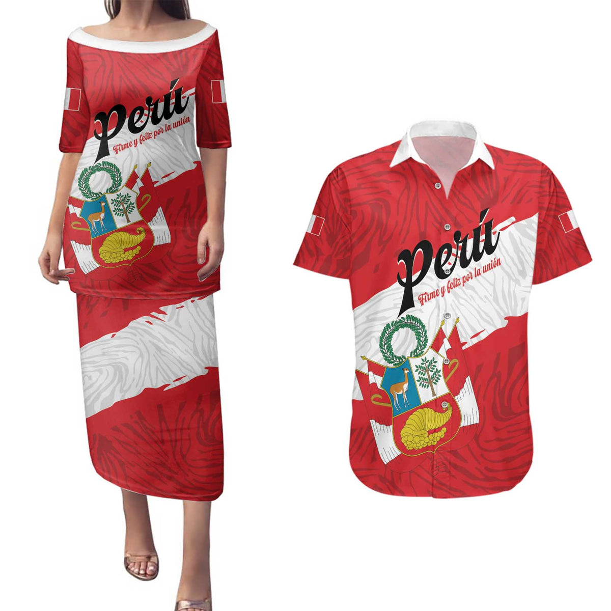 Personalized Peru Couples Matching Puletasi and Hawaiian Shirt Piruw Ripuwlika Flag Stylized