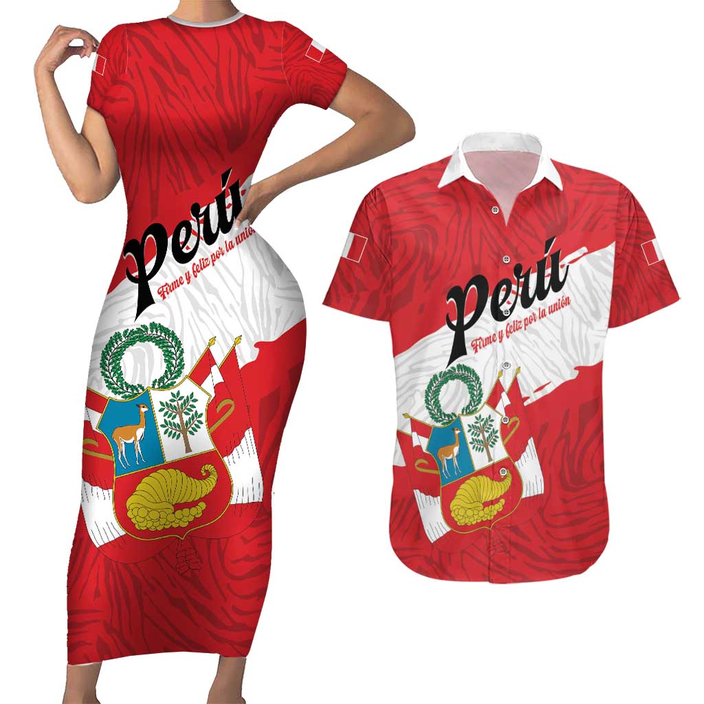 Personalized Peru Couples Matching Short Sleeve Bodycon Dress and Hawaiian Shirt Piruw Ripuwlika Flag Stylized