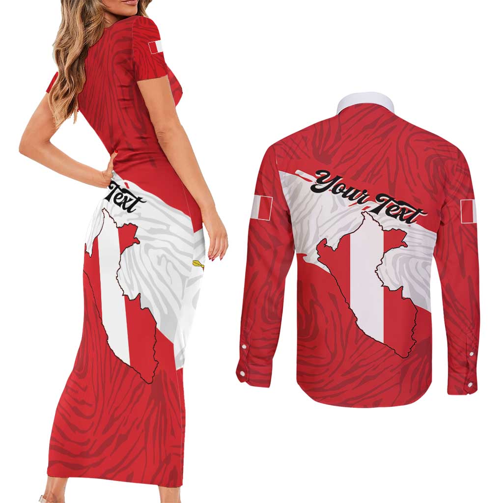 Personalized Peru Couples Matching Short Sleeve Bodycon Dress and Long Sleeve Button Shirt Piruw Ripuwlika Flag Stylized