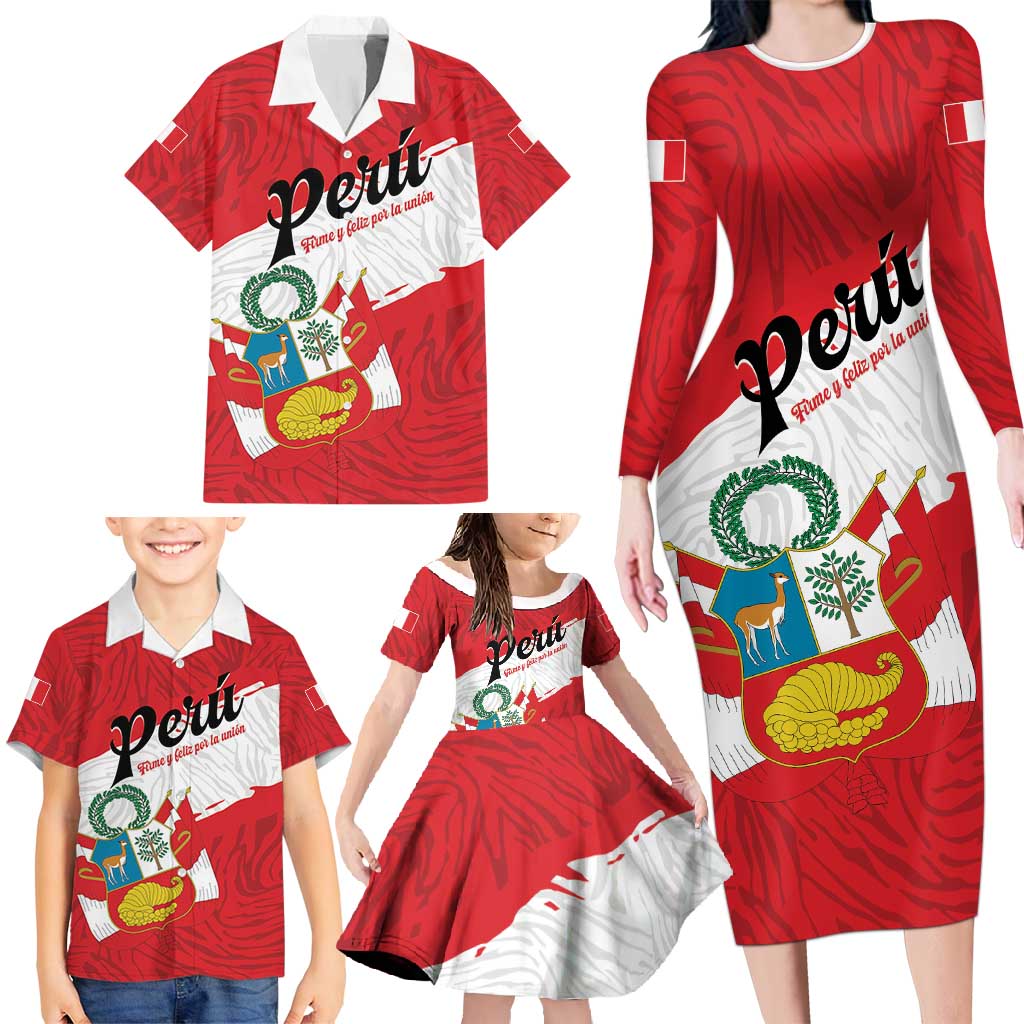 Personalized Peru Family Matching Long Sleeve Bodycon Dress and Hawaiian Shirt Piruw Ripuwlika Flag Stylized