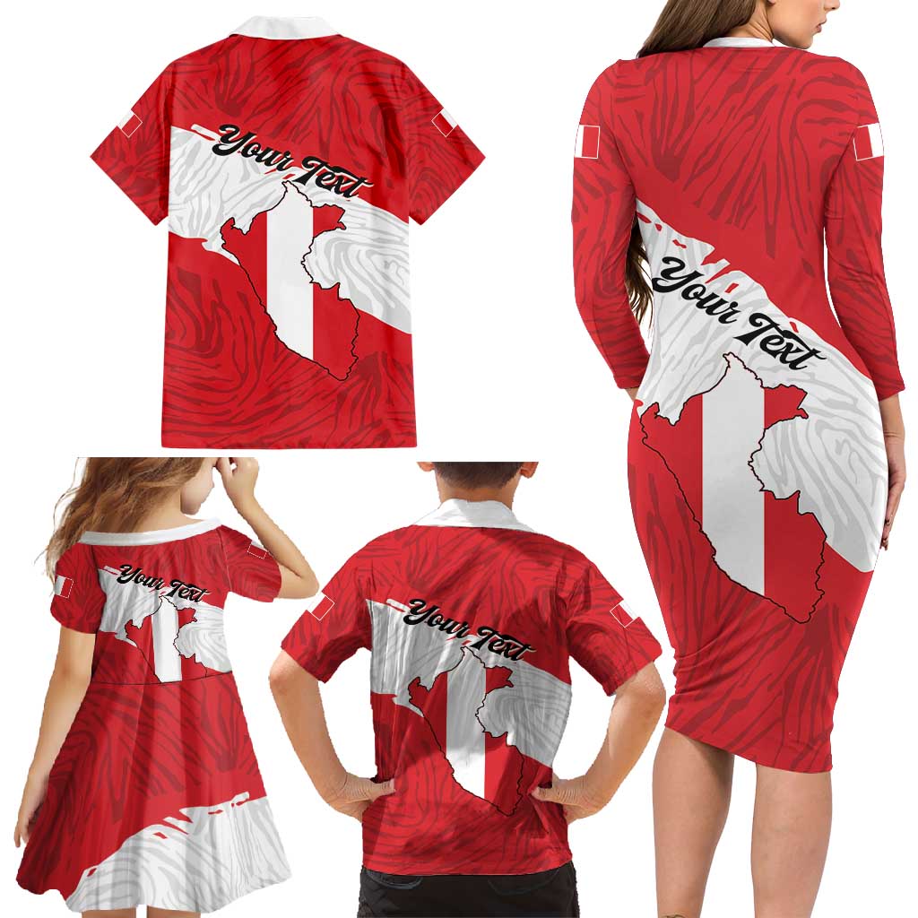 Personalized Peru Family Matching Long Sleeve Bodycon Dress and Hawaiian Shirt Piruw Ripuwlika Flag Stylized