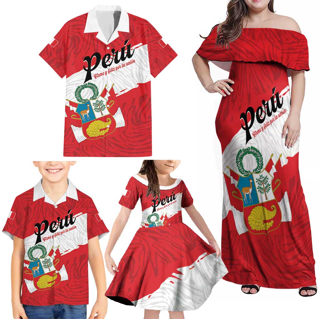Personalized Peru Family Matching Off Shoulder Maxi Dress and Hawaiian Shirt Piruw Ripuwlika Flag Stylized