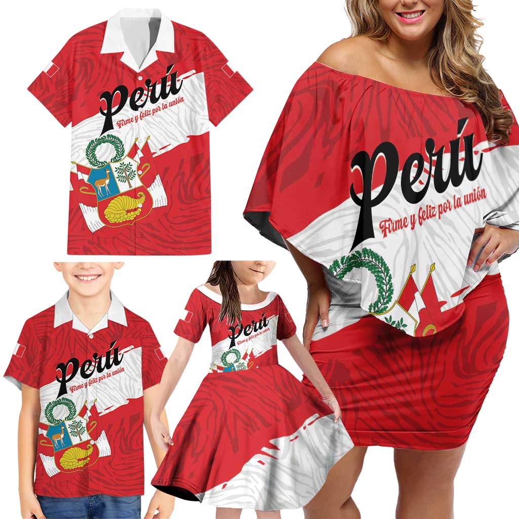 Personalized Peru Family Matching Off Shoulder Short Dress and Hawaiian Shirt Piruw Ripuwlika Flag Stylized