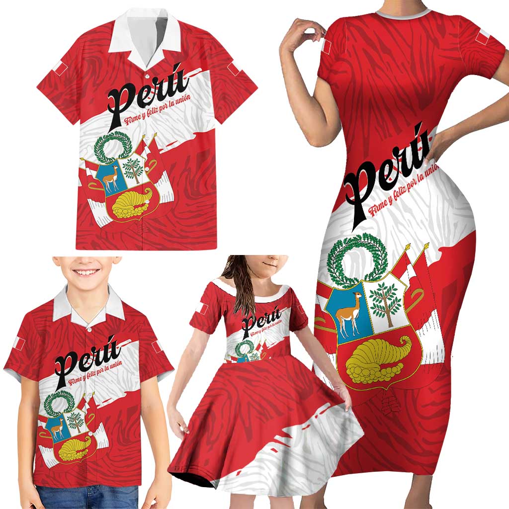 Personalized Peru Family Matching Short Sleeve Bodycon Dress and Hawaiian Shirt Piruw Ripuwlika Flag Stylized