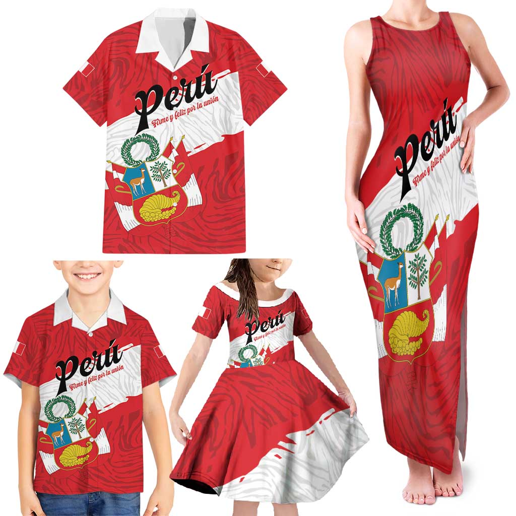 Personalized Peru Family Matching Tank Maxi Dress and Hawaiian Shirt Piruw Ripuwlika Flag Stylized