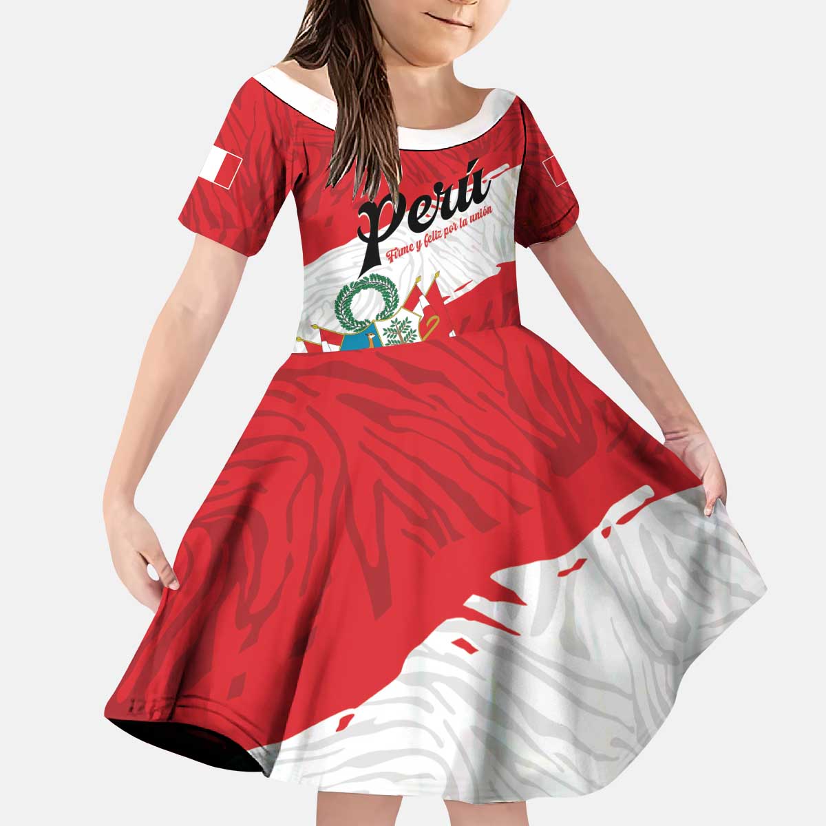 Personalized Peru Kid Short Sleeve Dress Piruw Ripuwlika Flag Stylized