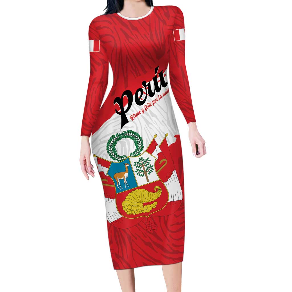Personalized Peru Long Sleeve Bodycon Dress Piruw Ripuwlika Flag Stylized
