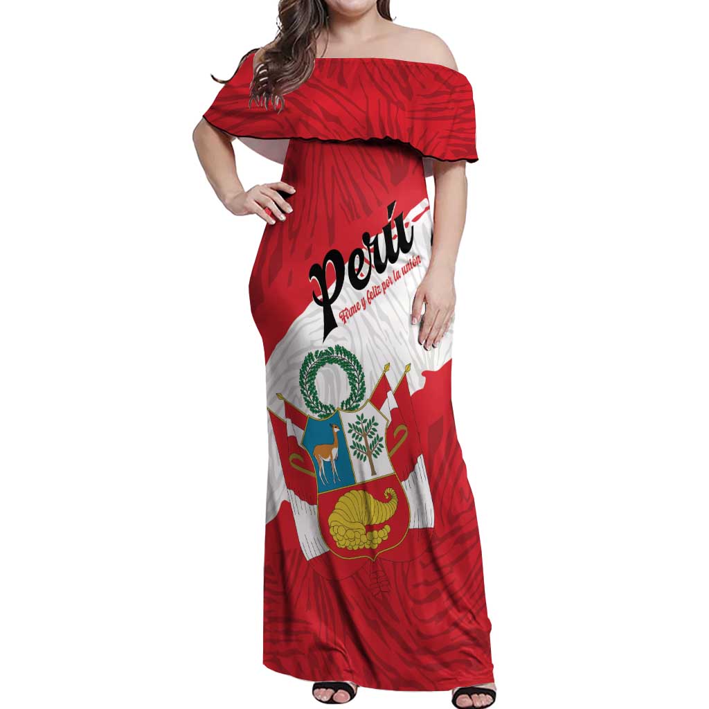 Personalized Peru Off Shoulder Maxi Dress Piruw Ripuwlika Flag Stylized