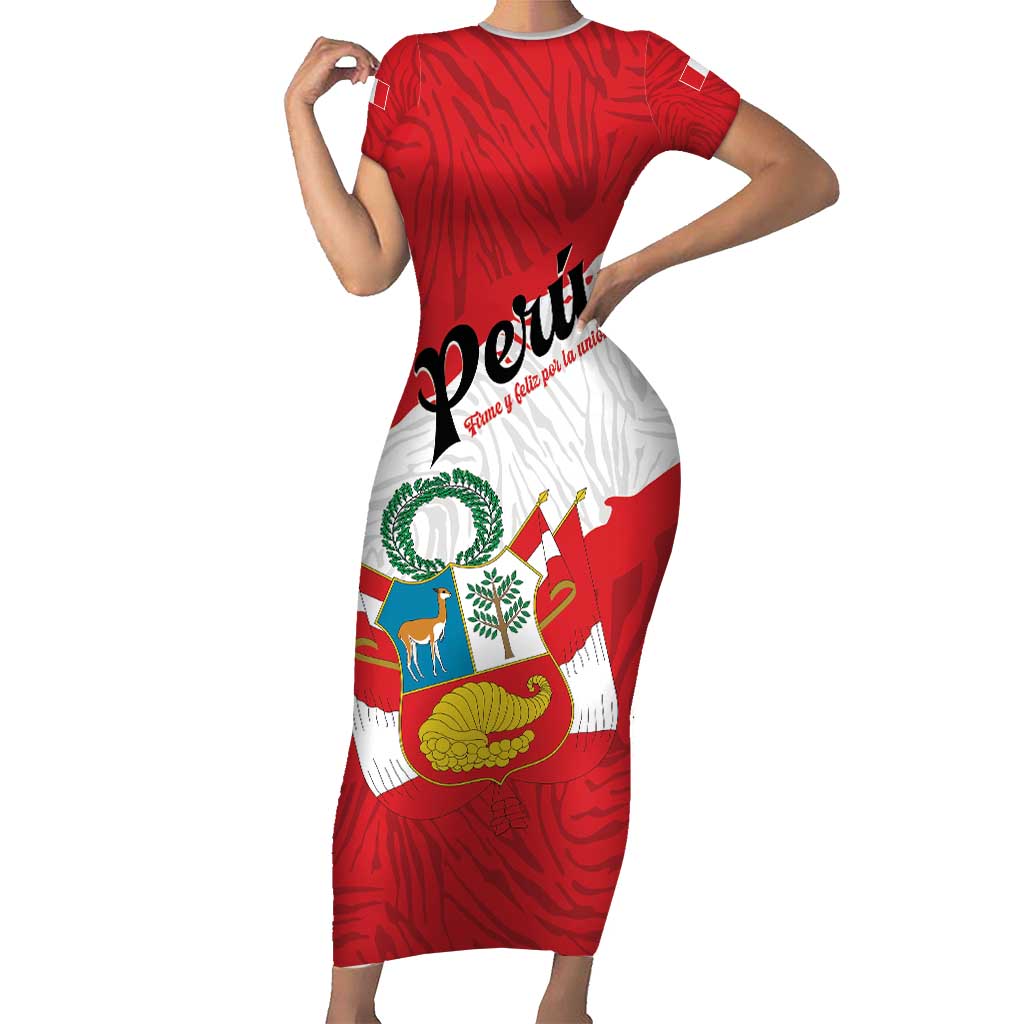 Personalized Peru Short Sleeve Bodycon Dress Piruw Ripuwlika Flag Stylized