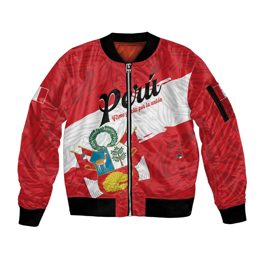 Personalized Peru Sleeve Zip Bomber Jacket Piruw Ripuwlika Flag Stylized