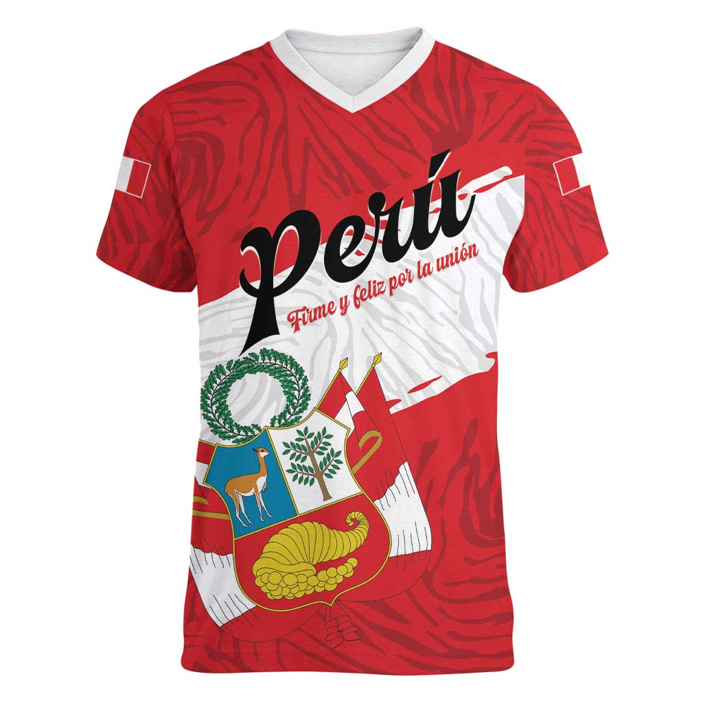 Personalized Peru Women V-Neck T-Shirt Piruw Ripuwlika Flag Stylized