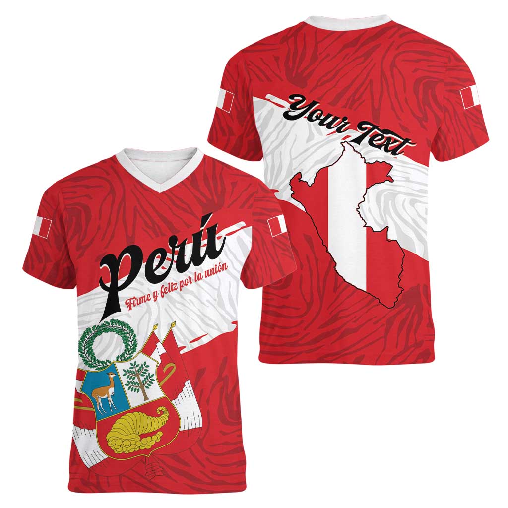 Personalized Peru Women V-Neck T-Shirt Piruw Ripuwlika Flag Stylized