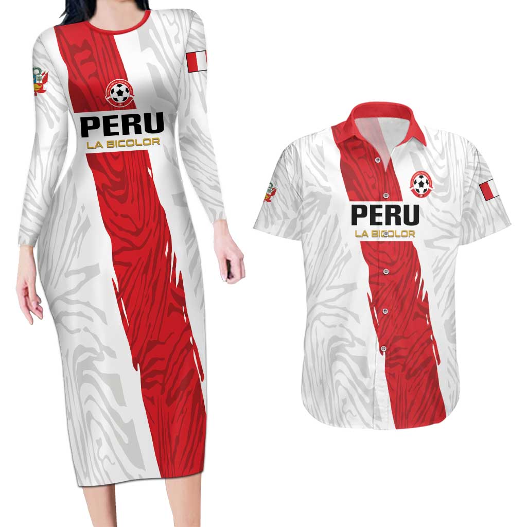Custom Football Peru Couples Matching Long Sleeve Bodycon Dress and Hawaiian Shirt La Bicolor Go Champions