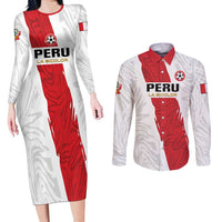Custom Football Peru Couples Matching Long Sleeve Bodycon Dress and Long Sleeve Button Shirt La Bicolor Go Champions
