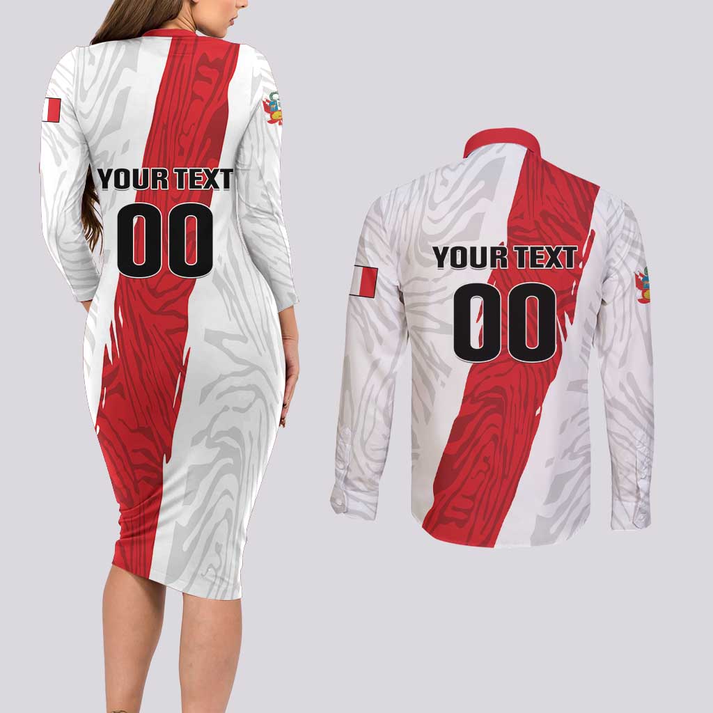 Custom Football Peru Couples Matching Long Sleeve Bodycon Dress and Long Sleeve Button Shirt La Bicolor Go Champions