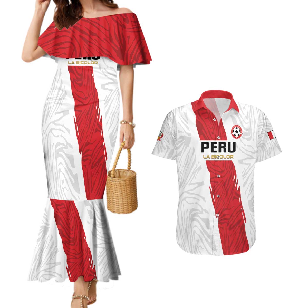 Custom Football Peru Couples Matching Mermaid Dress and Hawaiian Shirt La Bicolor Go Champions