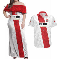 Custom Football Peru Couples Matching Off Shoulder Maxi Dress and Hawaiian Shirt La Bicolor Go Champions
