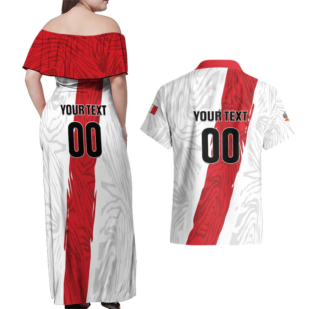 Custom Football Peru Couples Matching Off Shoulder Maxi Dress and Hawaiian Shirt La Bicolor Go Champions