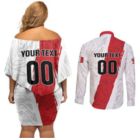 Custom Football Peru Couples Matching Off Shoulder Short Dress and Long Sleeve Button Shirt La Bicolor Go Champions
