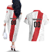 Custom Football Peru Couples Matching Off The Shoulder Long Sleeve Dress and Hawaiian Shirt La Bicolor Go Champions