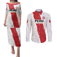 Custom Football Peru Couples Matching Puletasi and Long Sleeve Button Shirt La Bicolor Go Champions