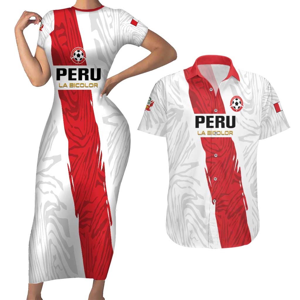 Custom Football Peru Couples Matching Short Sleeve Bodycon Dress and Hawaiian Shirt La Bicolor Go Champions