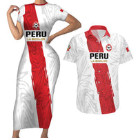 Custom Football Peru Couples Matching Short Sleeve Bodycon Dress and Hawaiian Shirt La Bicolor Go Champions