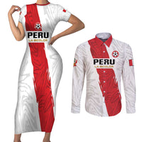Custom Football Peru Couples Matching Short Sleeve Bodycon Dress and Long Sleeve Button Shirt La Bicolor Go Champions