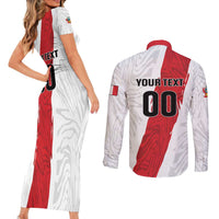 Custom Football Peru Couples Matching Short Sleeve Bodycon Dress and Long Sleeve Button Shirt La Bicolor Go Champions