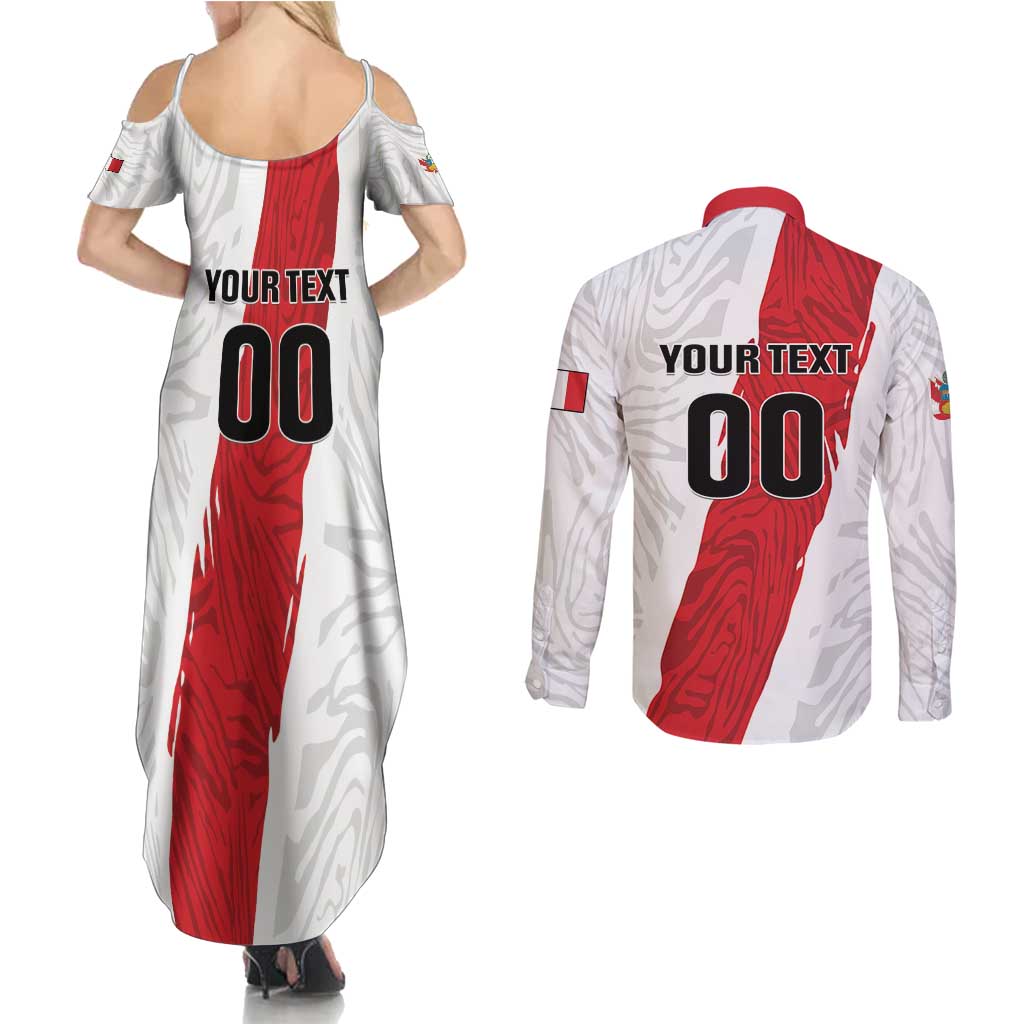 Custom Football Peru Couples Matching Summer Maxi Dress and Long Sleeve Button Shirt La Bicolor Go Champions