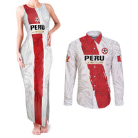 Custom Football Peru Couples Matching Tank Maxi Dress and Long Sleeve Button Shirt La Bicolor Go Champions