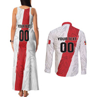 Custom Football Peru Couples Matching Tank Maxi Dress and Long Sleeve Button Shirt La Bicolor Go Champions