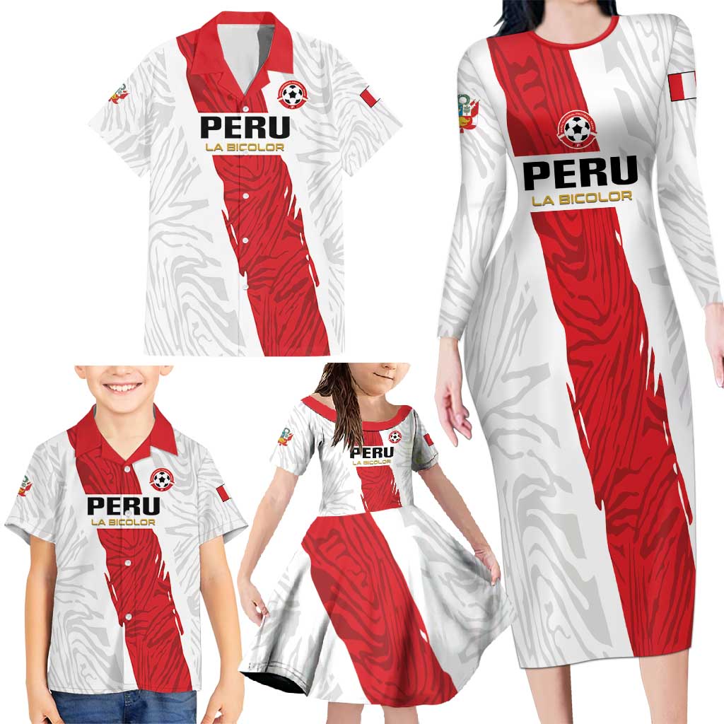 Custom Football Peru Family Matching Long Sleeve Bodycon Dress and Hawaiian Shirt La Bicolor Go Champions