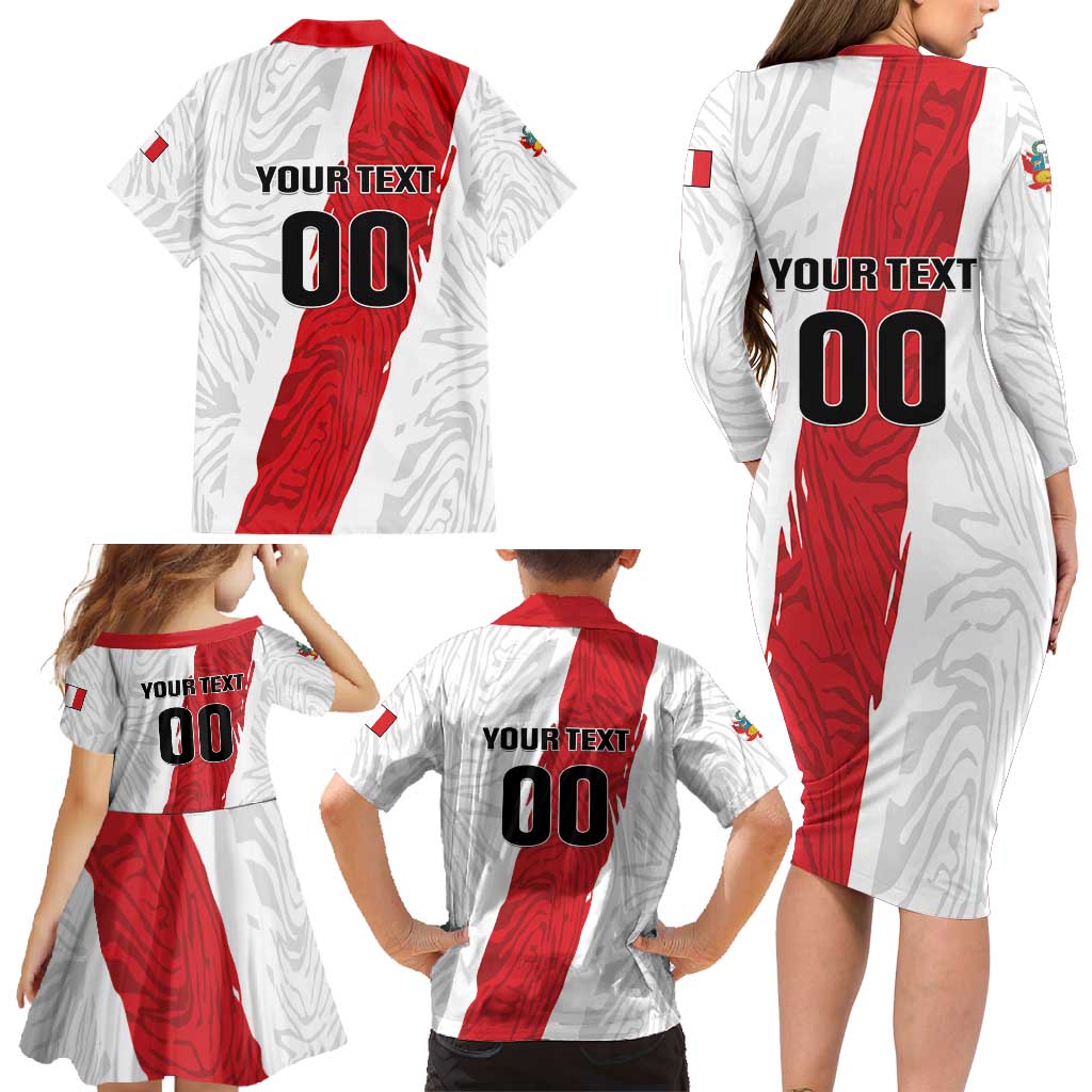 Custom Football Peru Family Matching Long Sleeve Bodycon Dress and Hawaiian Shirt La Bicolor Go Champions