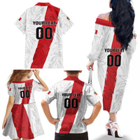 Custom Football Peru Family Matching Off The Shoulder Long Sleeve Dress and Hawaiian Shirt La Bicolor Go Champions
