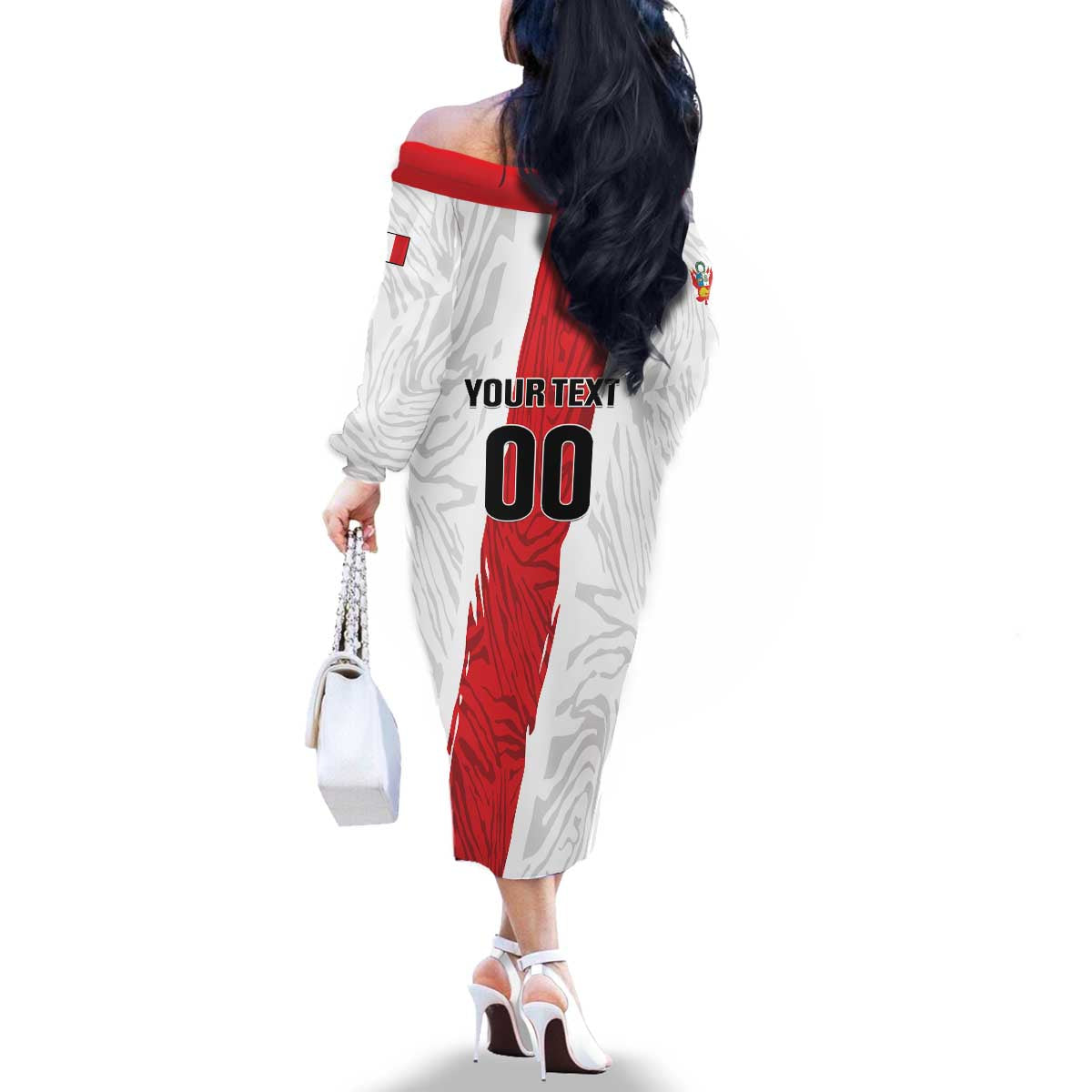 Custom Football Peru Family Matching Off The Shoulder Long Sleeve Dress and Hawaiian Shirt La Bicolor Go Champions