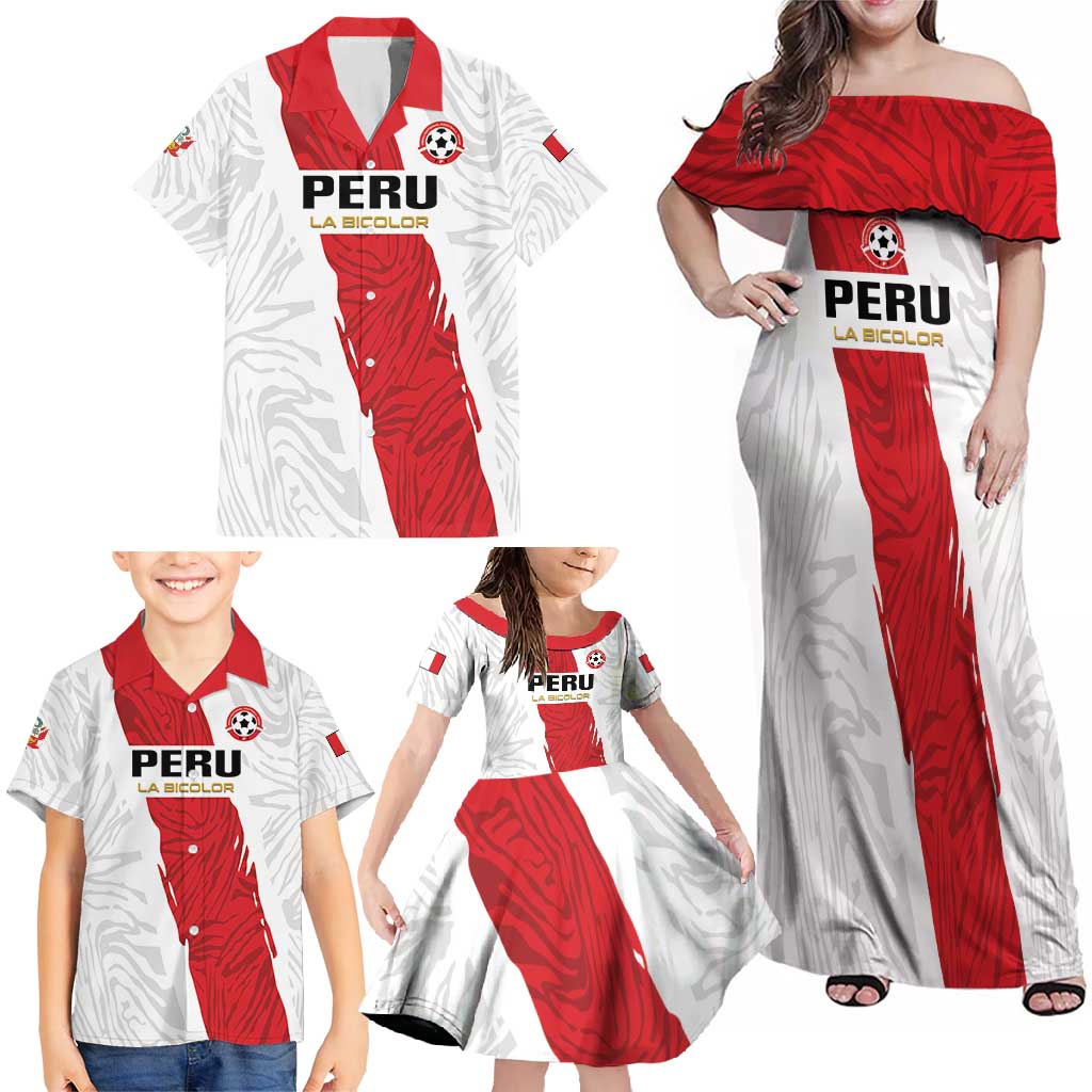 Custom Football Peru Family Matching Off Shoulder Maxi Dress and Hawaiian Shirt La Bicolor Go Champions